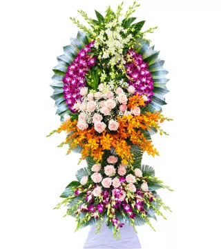 Tình Thân – kệ hoa phân ưu tím hồng cam