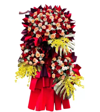 Đón Hỷ – kệ hoa mừng khai trương đỏ cùng trắng