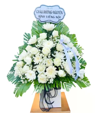 Tưởng Niệm – kệ hoa phân ưu trắng xanh · 0261