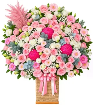 Lời Tâm Tình – hoa giỏ pastel cùng cúc hồng