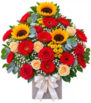 Hương Thân Quen – hộp hoa hướng dương hồng đỏ