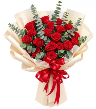 Hẹn Thương – bó hoa hồng đỏ gói kem