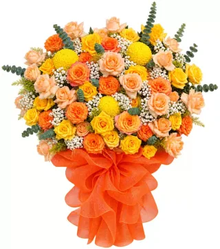 Hương Thân Quen – giỏ hoa hồng cam vàng