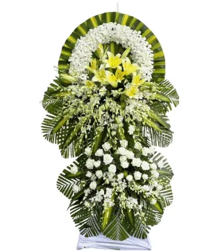 Nghĩa Tình – kệ hoa phân ưu trắng vàng