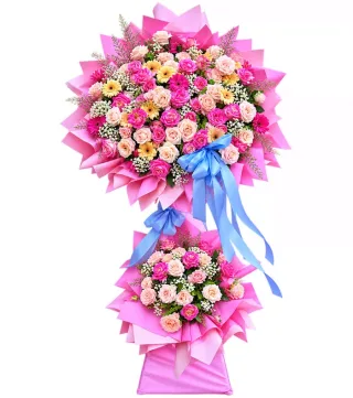 Khởi Đầu – kệ hoa chúc mừng hồng phấn hai tầng · 1048