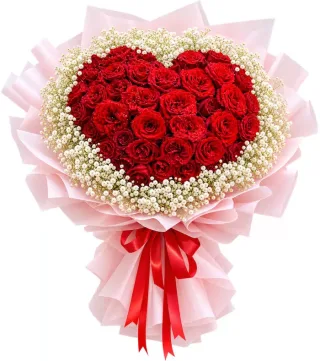 Thương Mến – bó hoa hồng trái tim gói hồng