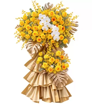 Thành Tâm – kệ hoa chúc mừng vàng lan trắng