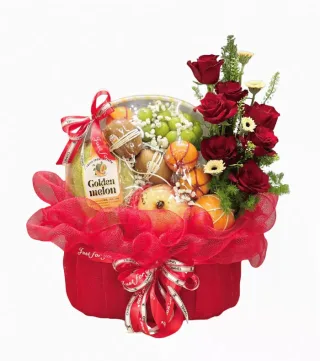 An Vui – giỏ quà trái cây cùng hoa hồng