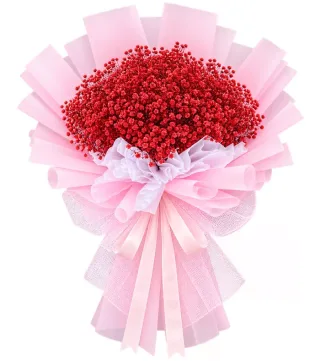Nắng Mai – bó hoa baby đỏ giấy hồng