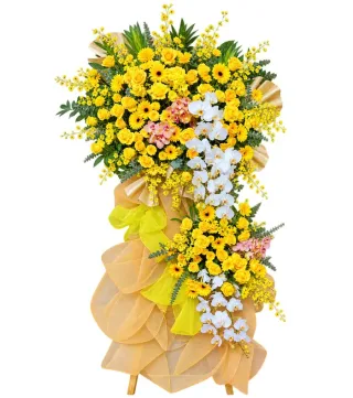 Đón Hỷ – kệ hoa chúc mừng vàng lan trắng