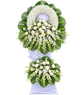 Bình An – kệ hoa phân ưu hồng trắng · 1240
