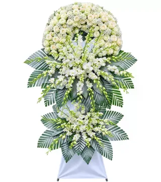 Nén Tâm Hương – kệ hoa phân ưu trắng xanh · 1323