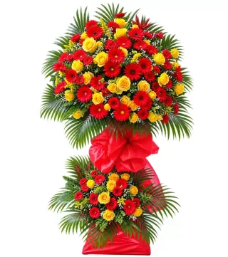 Bừng Sáng – kệ hoa chúc mừng đỏ vàng hai tầng