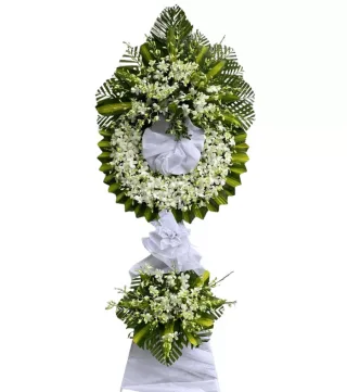 Tưởng Niệm – kệ hoa phân ưu trắng xanh · 0228