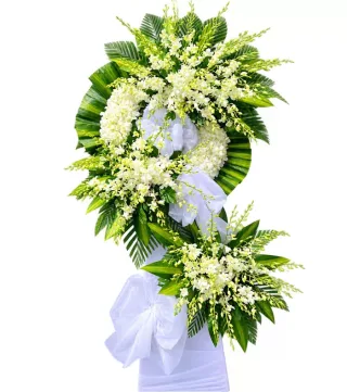 Lặng Thầm – kệ hoa phân ưu trắng xanh · 1463