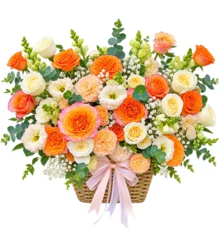 Lời Tâm Tình – giỏ hoa hồng cam kem
