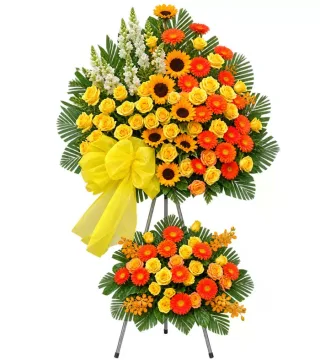 Ngày Mới – kệ hoa chúc mừng vàng cam hai tầng
