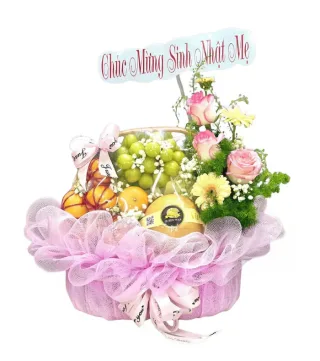 Trao Lời Chúc – giỏ quà trái cây cùng hoa hồng