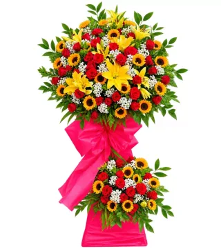 Đón Thành Công – kệ hoa chúc mừng đỏ vàng hai tầng
