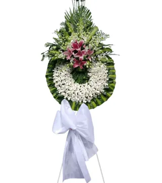 Nén Tâm Hương – vòng hoa phân ưu trắng hồng