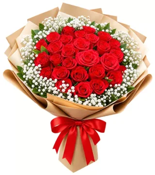 Mùa Nhớ – bó hoa hồng đỏ giấy kraft