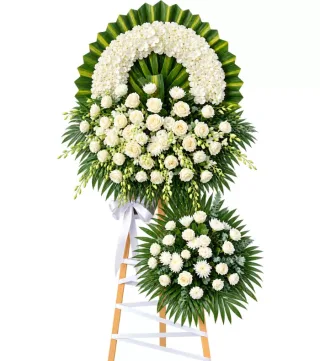 Tình Thân – kệ hoa phân ưu trắng xanh
