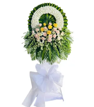 Bình An – vòng hoa phân ưu trắng xanh