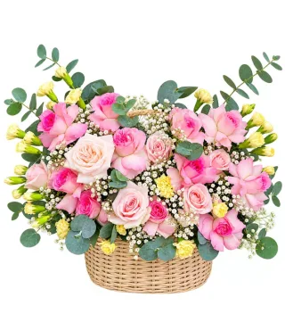 Một Ngày Đẹp – giỏ hoa hồng phấn cùng lan