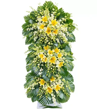 Bình An – kệ hoa phân ưu ly vàng trắng · 1340
