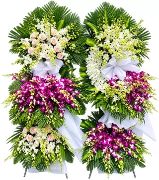 Bình An – kệ hoa phân ưu hồng trắng tím