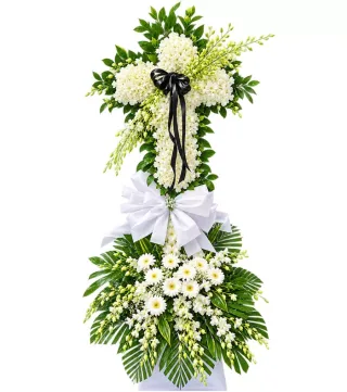 Mãi Nhớ – kệ hoa phân ưu chữ thập nơ đen