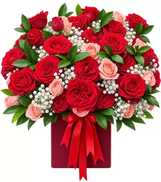 Thương Gửi – hộp hoa hồng đỏ cùng phấn