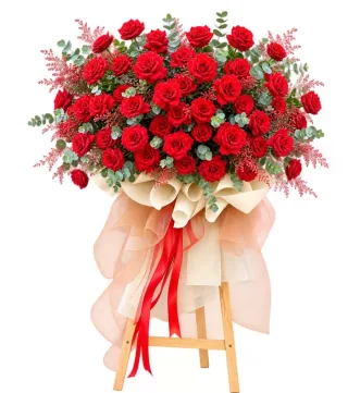 Vạn Hỷ – kệ hoa chúc mừng hồng đỏ dáng ngang